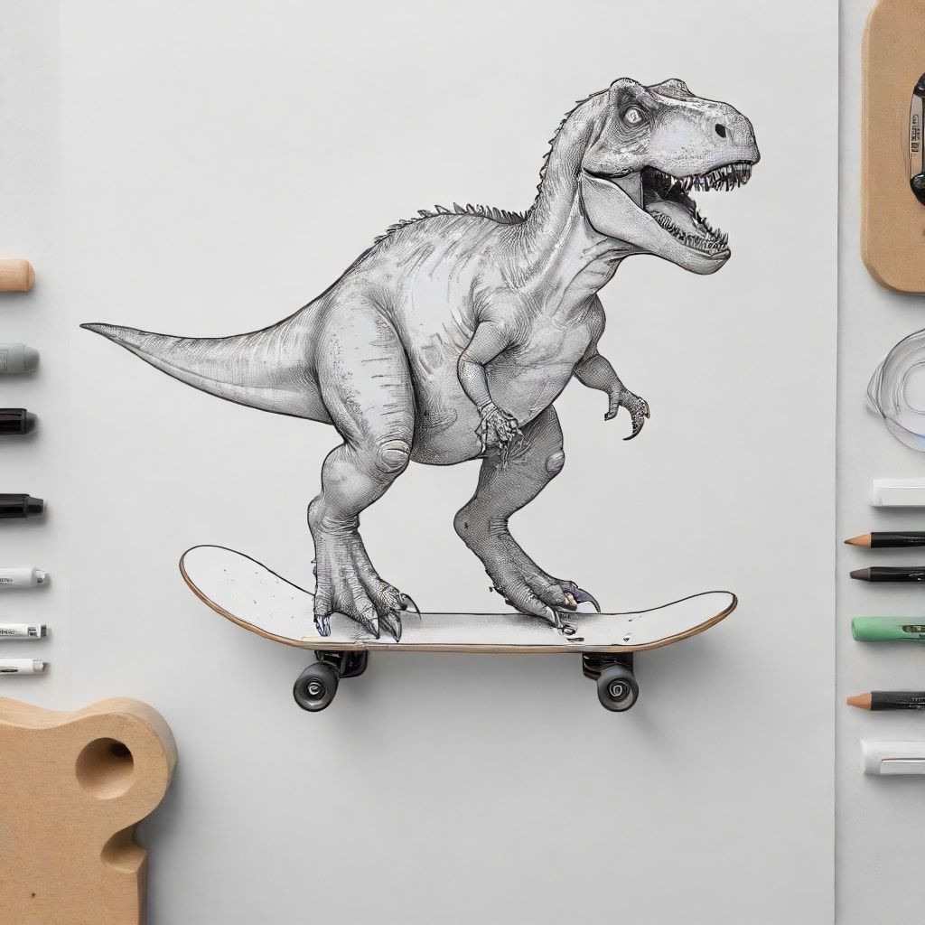 Một con T-Rex cưỡi ván trượt