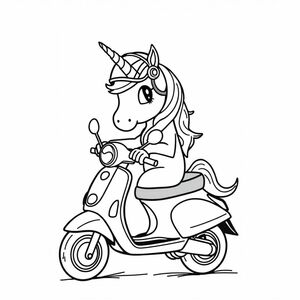 Unicorn wearing a Helmut on a scooter