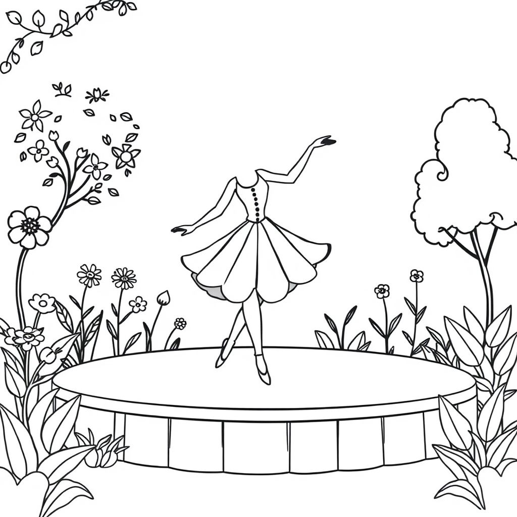 A ballerina princess dancing on a stage in a garden