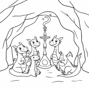 Một đàn rồng trong hang đang hút một bức tranh tô màu hoạt hình hookah 