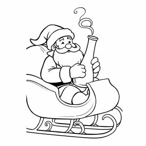 Santa Claus in his sleigh smoking a bong cartoon coloring page 