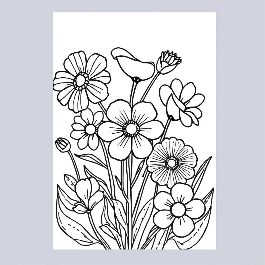 Fill up the page with outline of flowers 
