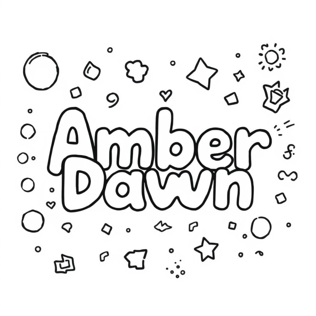 Cái tên Amber Dawn với các hình dạng ngẫu nhiên xung quanh 