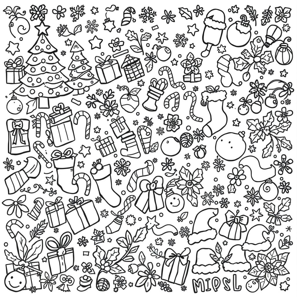 fill up the page with Christmas elements doodle style 