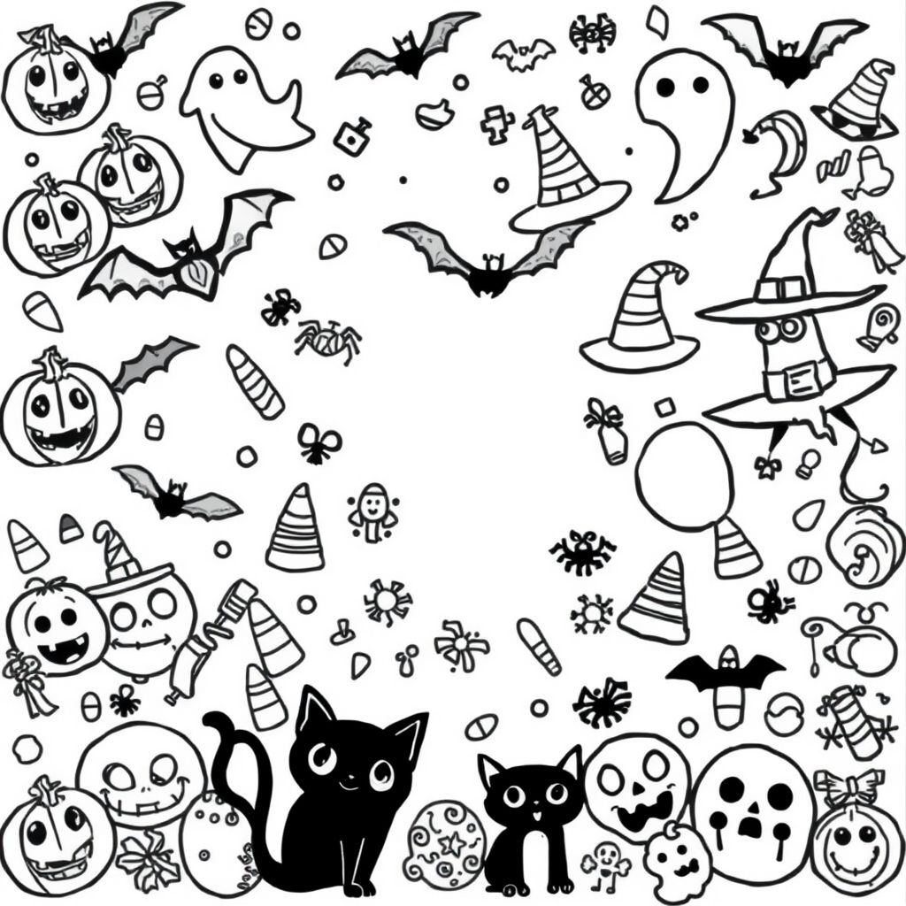 fill up the page with Halloween elements doodle style 