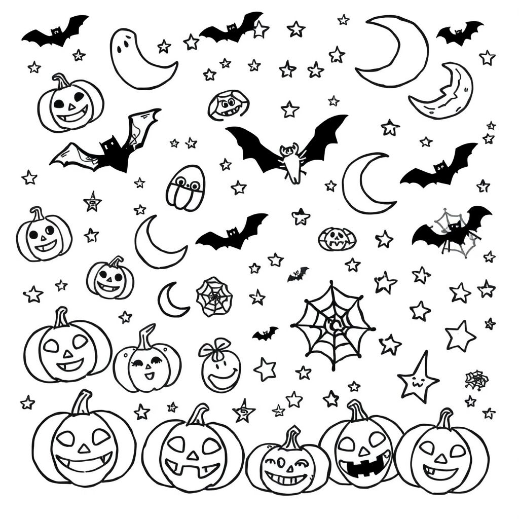  up the page with Halloween elements doodle style