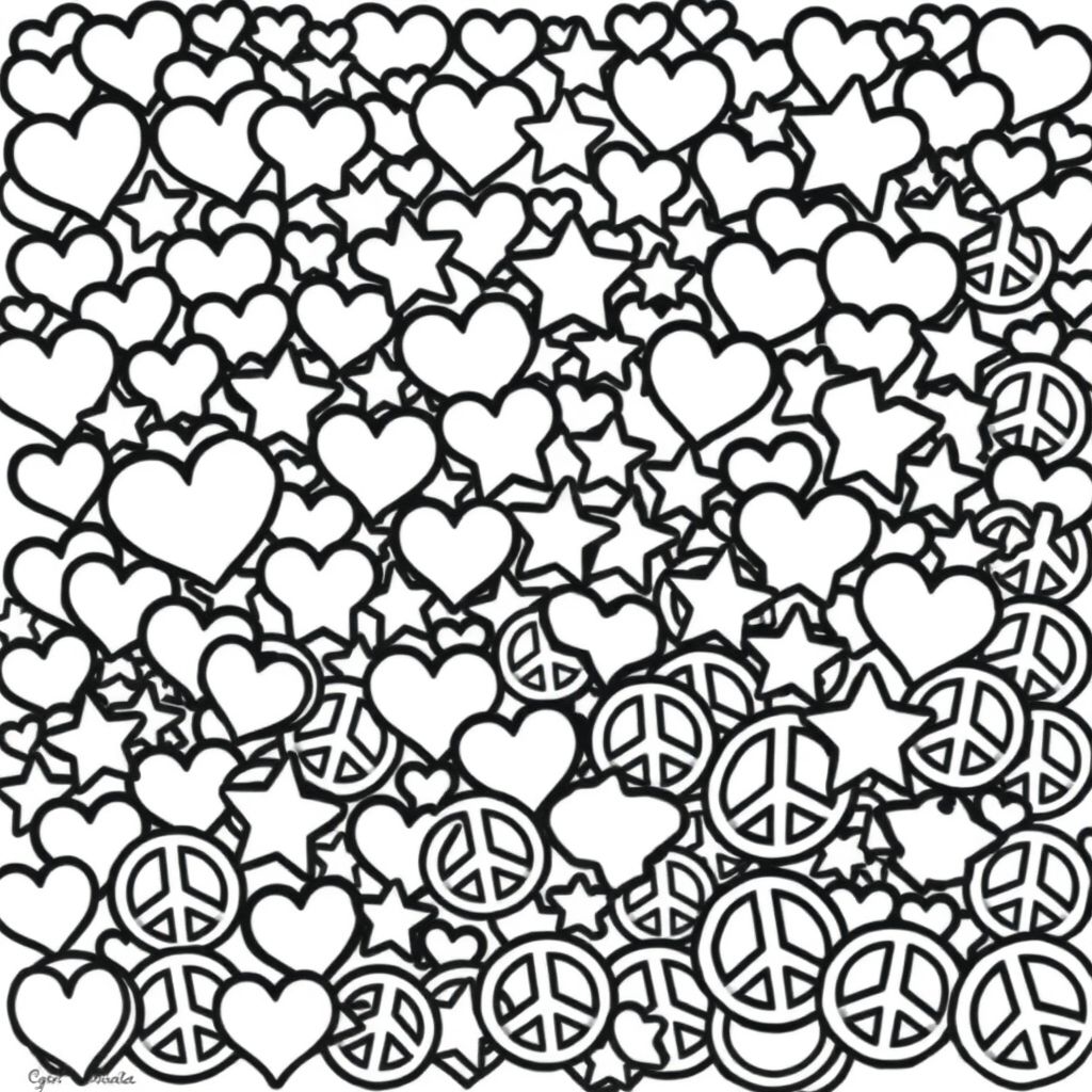 overload the page with outlines of hearts stars and peace signs 
