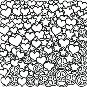 overload the page with outlines of hearts stars and peace signs 