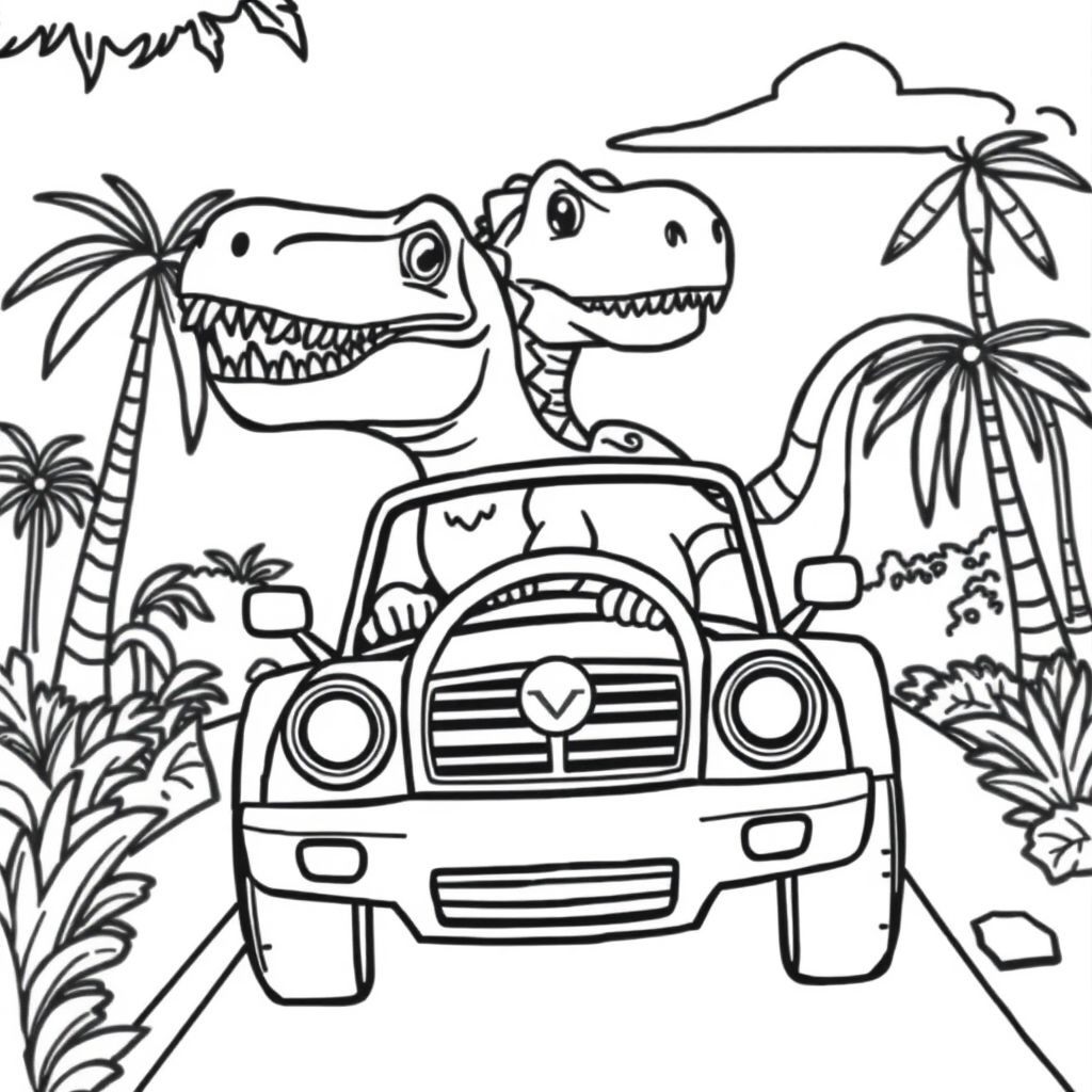 dinosaurs driving  cars
