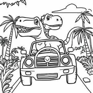 dinosaurs driving  cars
