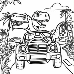 dinosuars driving cars