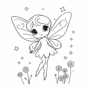 a cute whimsical fairy themed coloring page size 1:1 unique 