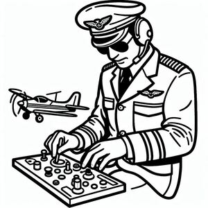 A man in uniform playing a game with an airplane