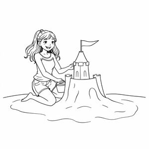 Một cô gái tuổi teen và một bé gái 4 tuổi, xây một lâu đài cát trên bãi biển