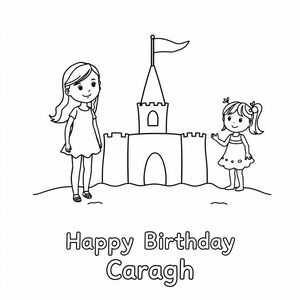 Một cô gái tuổi teen ở một bên lâu đài cát, và một bé gái 4 tuổi ở phía bên kia, trên bãi biển. Thiếu niên được gọi là Caragh, cậu bé 4 tuổi được gọi là Ava. "Chúc mừng sinh nhật Caragh" được in ở cuối hình, chỉ một lần