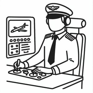 A black and white drawing of a man in a pilot's uniform