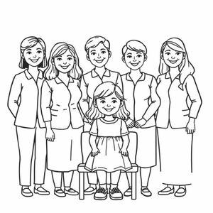 5 teachers and a little girl posing for a class photo.