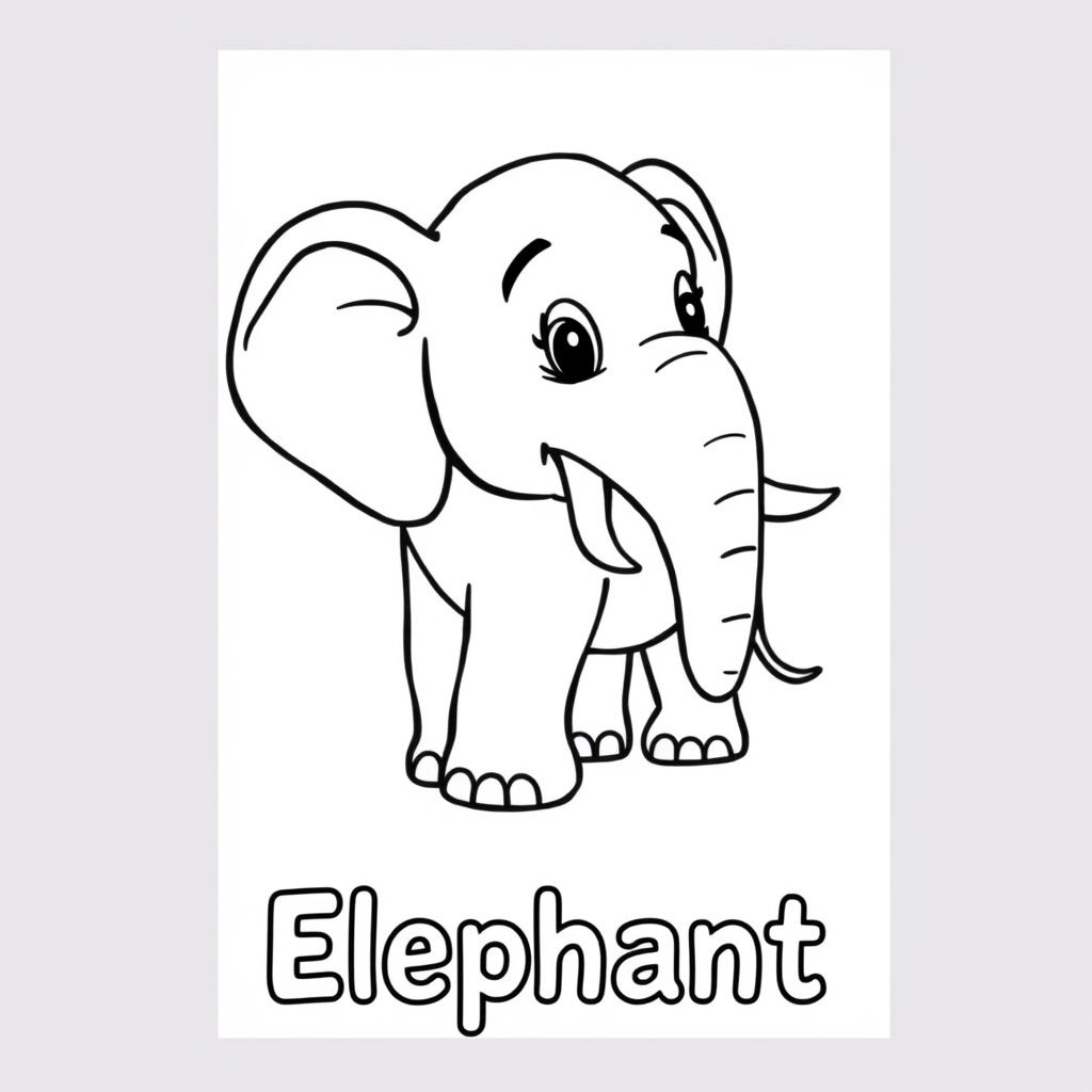 A profile view of a friendly elephant with the name underneath
