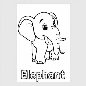 A profile view of a friendly elephant with the name underneath
