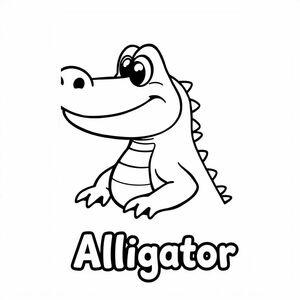 Cartoon friendly Alligator with solid black cartoon eye with the name of "Alligator" underneath in a bubble outline to color in profile