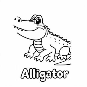 Cartoon full-body Alligator with solid black cartoon eye with the name of "Alligator" underneath in a bubble outline to color in profile