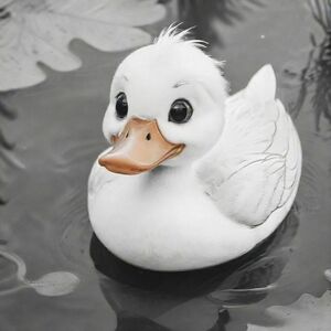 Cartoon friendly duck that is smiling and a solid black cartoon eye swimming in a pond. Also label "DUCK" underneath it in a bubble outline to color 