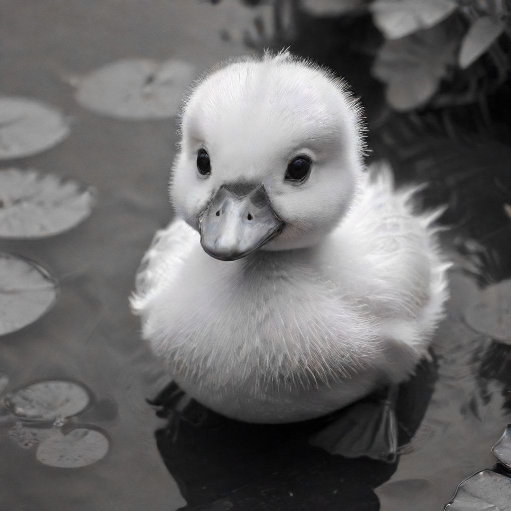 Cute friendly duckling that is smiling with solid black cartoon eyes in the pond. Also label "DUCK" underneath it in a bubble outline to color 