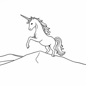A unicorn made of sand rising from desert dunes.