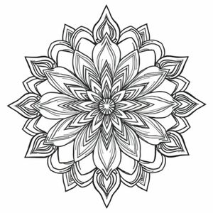 Elegant mandala with lotus and floral symmetry, for mindfulness coloring, detailed line art