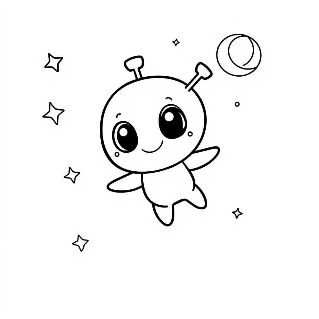 chibi space alien floating in space