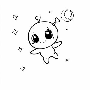 chibi space alien floating in space
