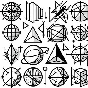 A set of black and white geometric shapes