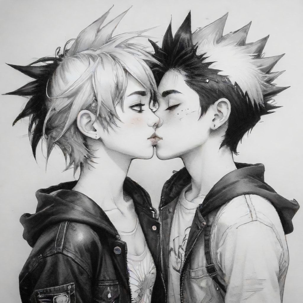  Phong cách anime / manga, kiểu phụ nữ tốt bụng, hôn bạn trai đen tối hơn của cô ấy, người giống punk hơn