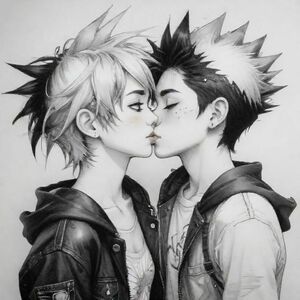  Phong cách anime / manga, kiểu phụ nữ tốt bụng, hôn bạn trai đen tối hơn của cô ấy, người giống punk hơn