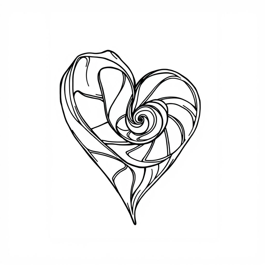 spiral heart, black and white