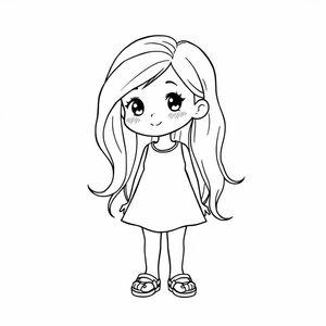 chibi girl, freckles, long hair, wearing a white dress and sandals 