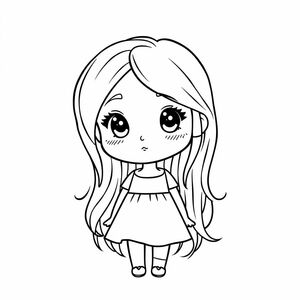 chibi girl, freckles and moles long hair, wearing a white dress