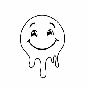 melting happy face, bold lines, black and white, cartoon style