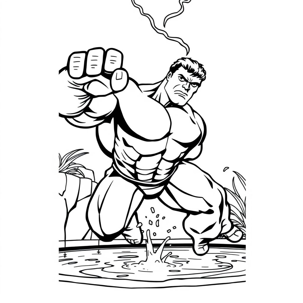 Red Hulk dives into a pool

