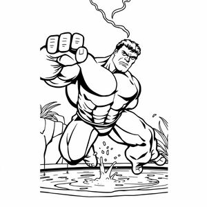 Red Hulk dives into a pool
