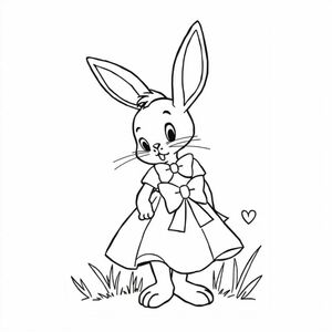 story book, 1950s style, bunny girl with a white dress and bow