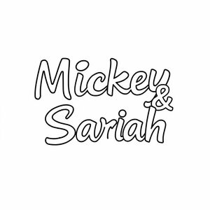 Word art in broken cursive writing saying " Mickey & Sarah "