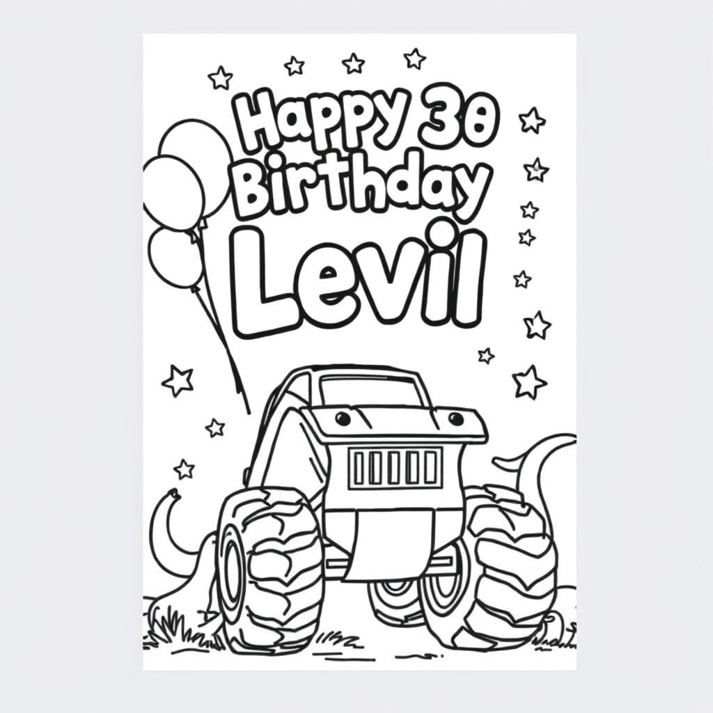 can you make me a 20 page colouring book for a 3 year old boy. His name is Levi. I'll add a photo of him here to be used that can be used in the pages. This is for his 3rd birthday. Can you say Happy 3rd Birthday Levi on the cover page please? Can you make some page with just the photos for him to colour in? Also some pages with Spiderman, the Hulk, monster trucks, Bluey and dinosaurs please? Make them printable to A4 size. do you need any more info?