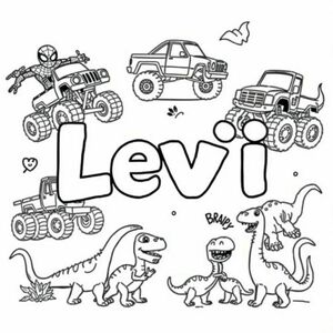 Can you say Levi on the page please?  Also add Spiderman, the Hulk, monster trucks, Bluey and dinosaurs please? 
