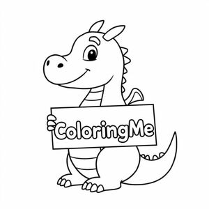 A profile view of a friendly dragon, holding a sign with "ColoringMe" written in white bubble letters