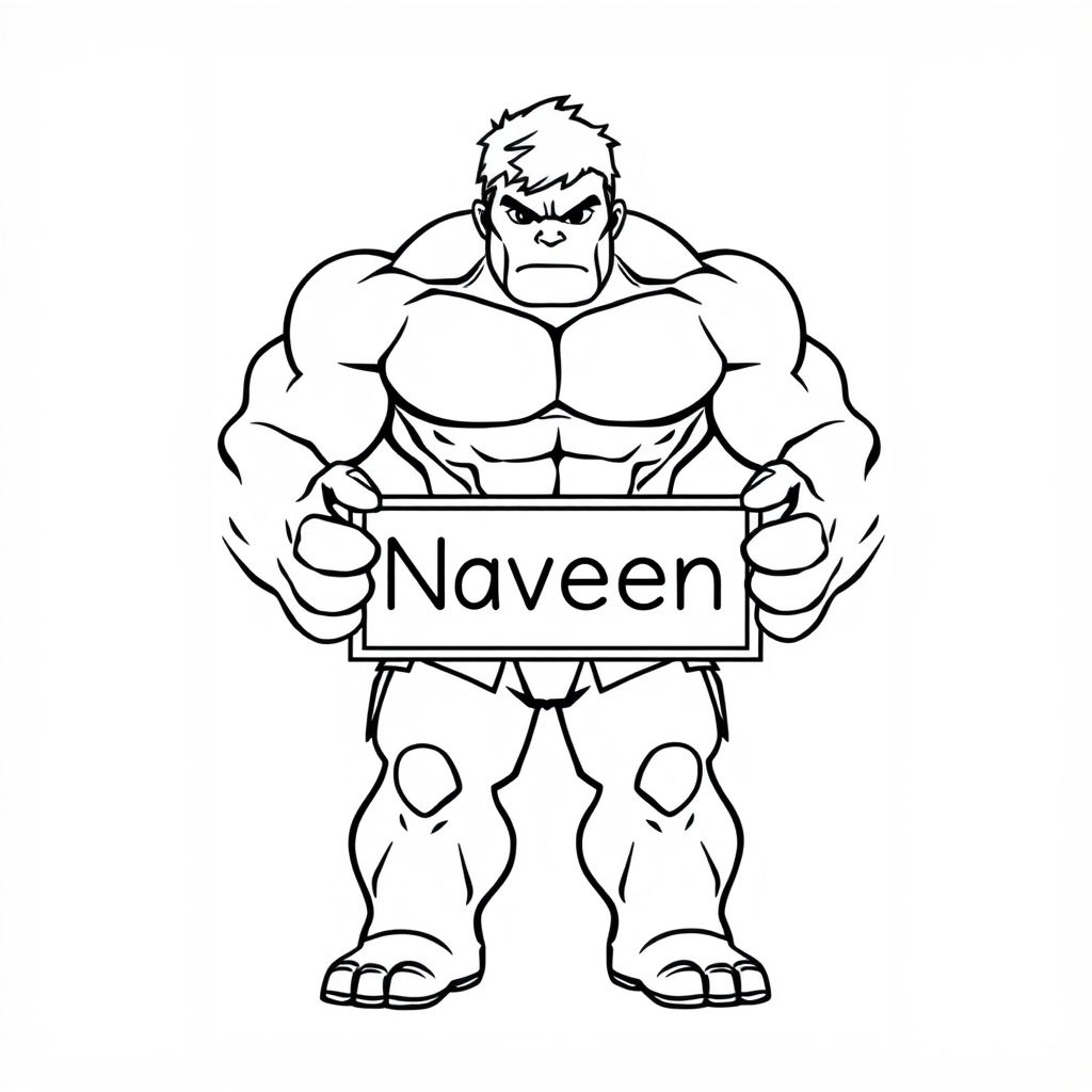 Hulk holding a board "Naveen"
