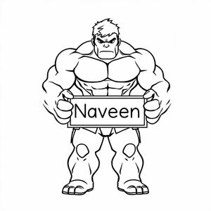 Hulk holding a board "Naveen"
