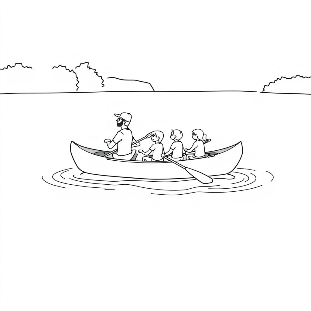 Family in a canoe on a lake