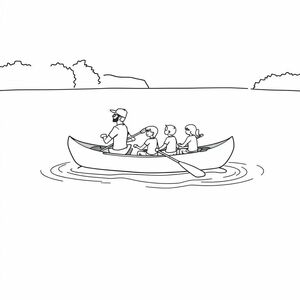 Family in a canoe on a lake