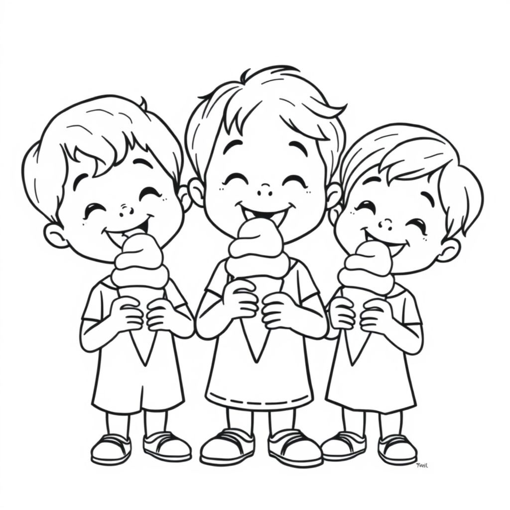 Three kids enjoying ice cream
